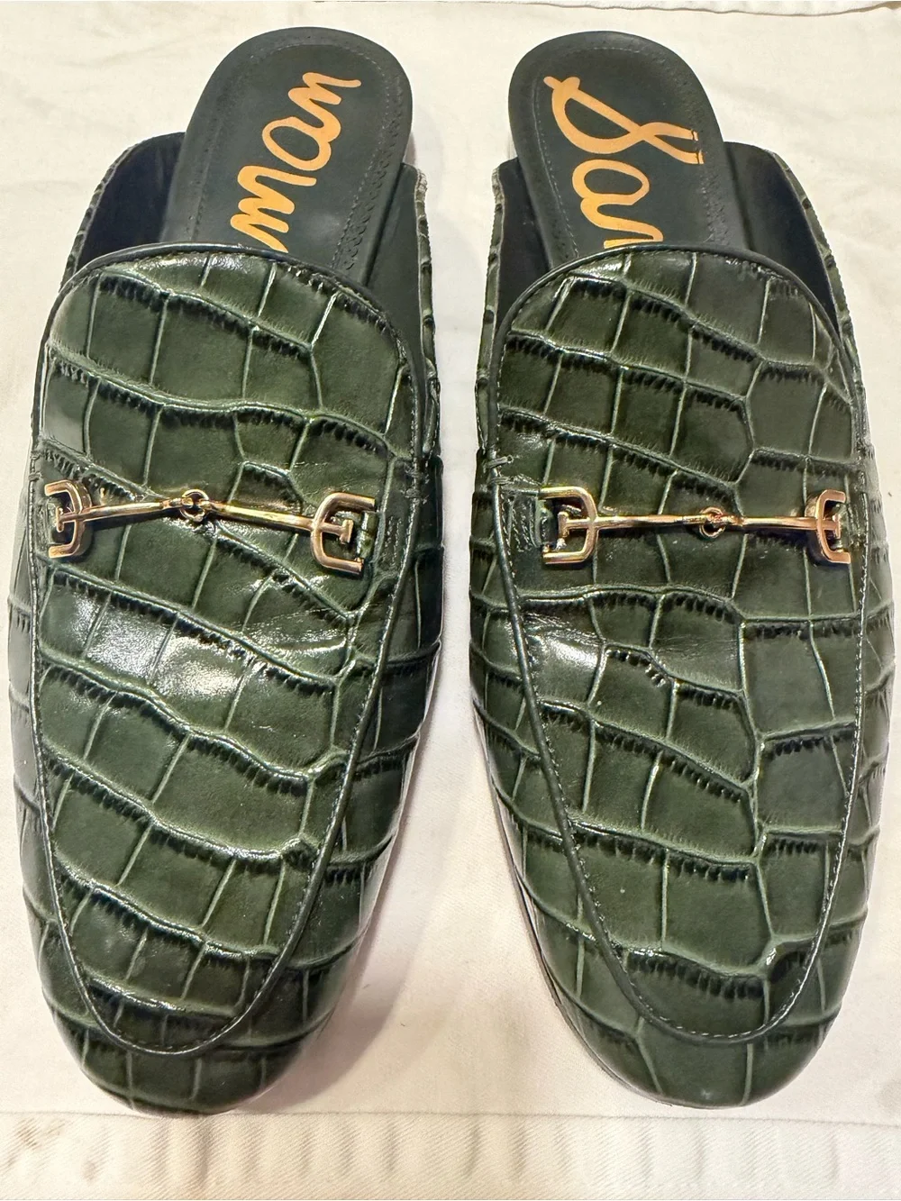 Sam Edelman "Linnie" Green Croc-Embossed Slide Mules with Gold Bit • worn twice! - Picture 2 of 7
